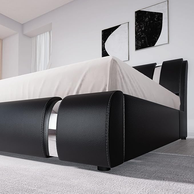 Allewie Queen Bed Frame with Iron Piece Decor, Faux Leather Upholstered - Image 5