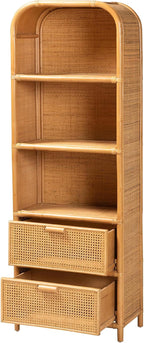 Bali & pari Curacao Modern Bohemian Light Honey Rattan 2-Drawer Bookcase - Image 4