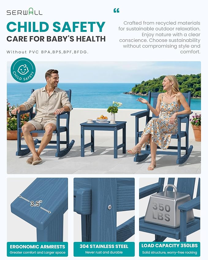 SERWALL Outdoor Rocking Chairs Set of 2 - Image 4
