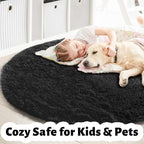 Black Round Rug 4Ft for Bedroom, Fluffy Circle Area Rugs for Living Room Decor - Image 4