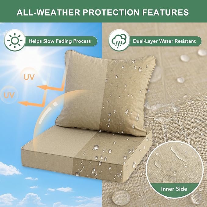 Summsun Outdoor Chair Cushions 19 x 19 Inch, Faux Linen Patio Furniture Cushions - Image 3