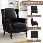 Pia Ricco Set of 2 Faux Leather Accent Chairs, High Back Wingback Armchairs - Image 3