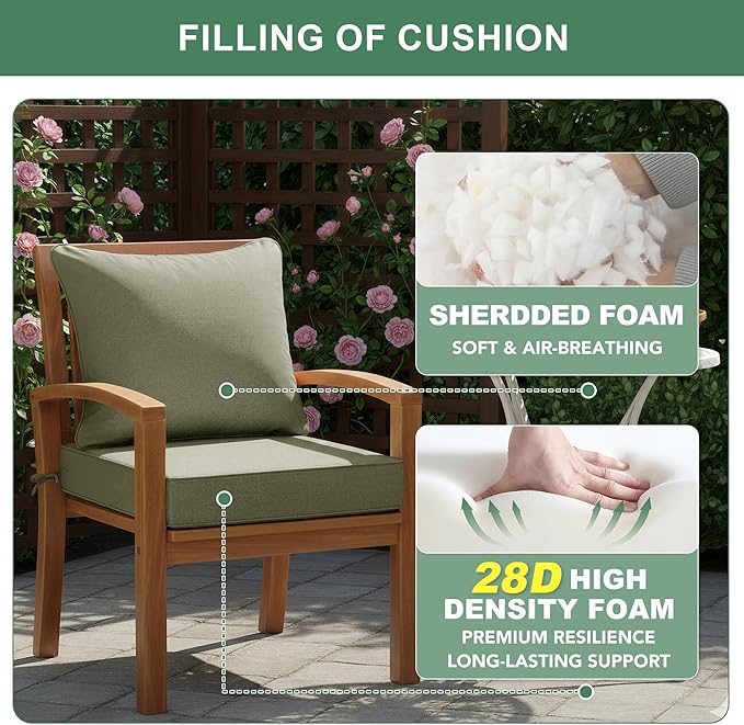 Summsun Water Resistant Outdoor Chair Cushions, Faux Linen Backrest and Deep - Image 6