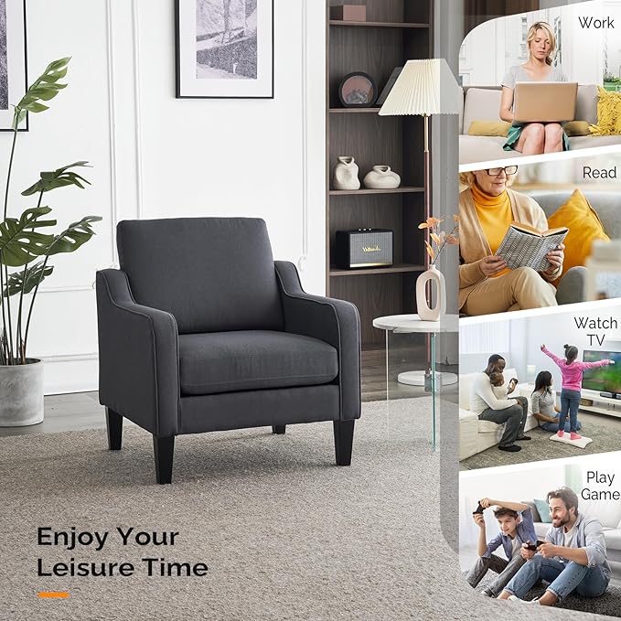 VINGLI Accent Chairs Set of 2 Living Room Chairs Dark Grey Reading Chair - Image 7