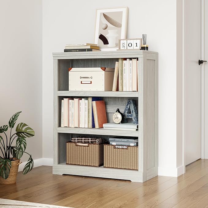 LINSY HOME 3-Tier Bookcase, Small Bookshelf Wood Display Storage Shelves - Image 5