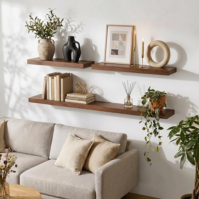 fuqing 40 Inch Floating Shelves | 6.7 Inch Deep Dark Wood Floating Shelves - Image 2