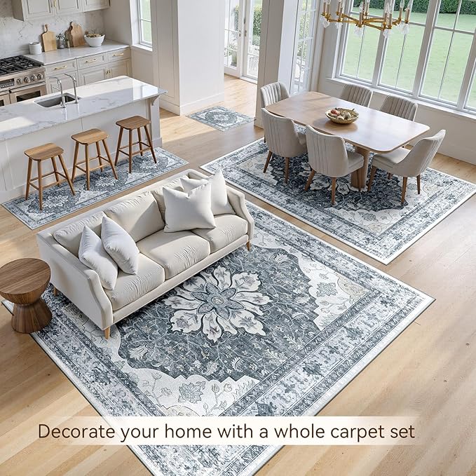 RELEANY Area Rugs 6'x9' Washable Non-Slip, Floral Vintage Distress Print - Image 4