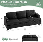 3 Seater Corduroy Couch for Living Room, 89” Black Cloud Sofa, Deep Seat Floor - Image 2