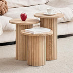 Round Side Tables Set of 3, Circle Modern Fluted Nesting Coffee Table, Accent by Euphpivigy