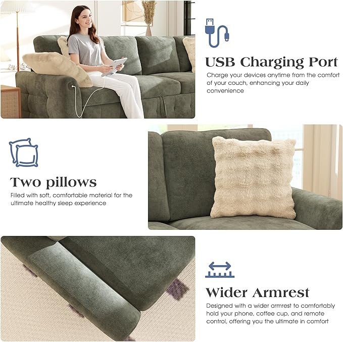 Ihanherry Modular Convertible Sectional Sofa Bed, Reversible Chaise & Storage - Image 6