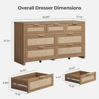 SICOTAS 7 Drawer Dressers for Bedroom Set 2, Long Rattan Dresser, Dresser TV - Image 3