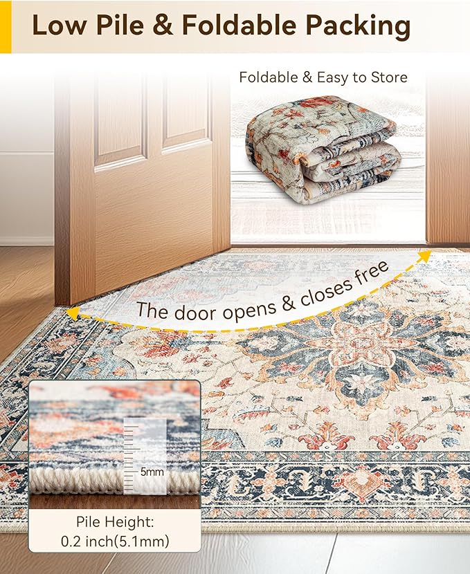 RELEANY Area Rugs 9'x12' Washable Non-Slip, Floral Vintage Distress Print - Image 6