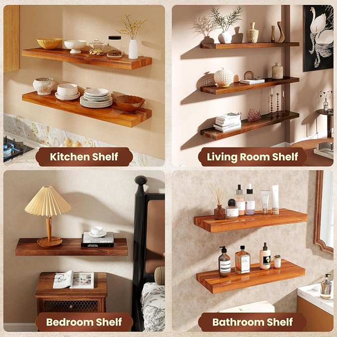 24 Inch Teak Floating Shelves Set of 2 - Image 7