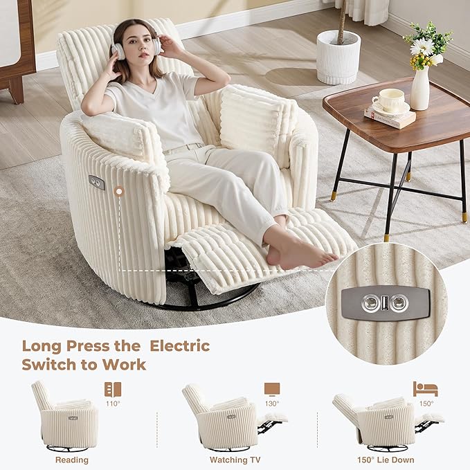Power Recliner, Nursery Swivel Glider Rocking Chair - Image 6