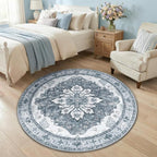 RELEANY Area Rugs Round 4ft Washable Non-Slip, Floral Vintage Distress Print - Image 3