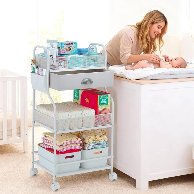 Baby Diaper Caddy Cart Organizer -3 Tier, Bedside Nursery Essentials Organizer - Image 9
