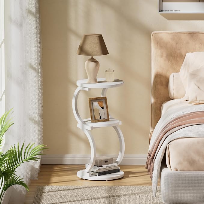 JUSTOGO Small Round Side Table, 3-Tier End Table - Image 9
