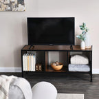 Household Essentials Jamestown Square Cubby TV Stand in Walnut Wood Grain - Image 2