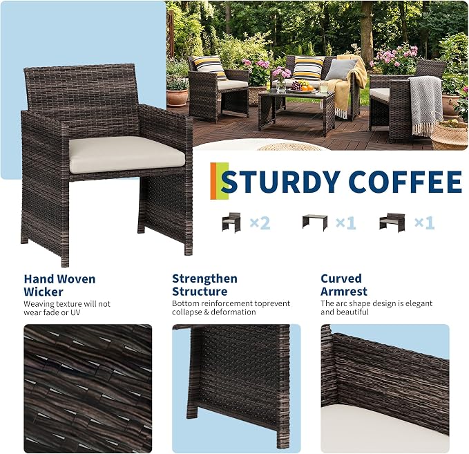 Garvee 4-Piece Patio Furniture Set, PE Rattan Outdoor Conversation Set - Image 4
