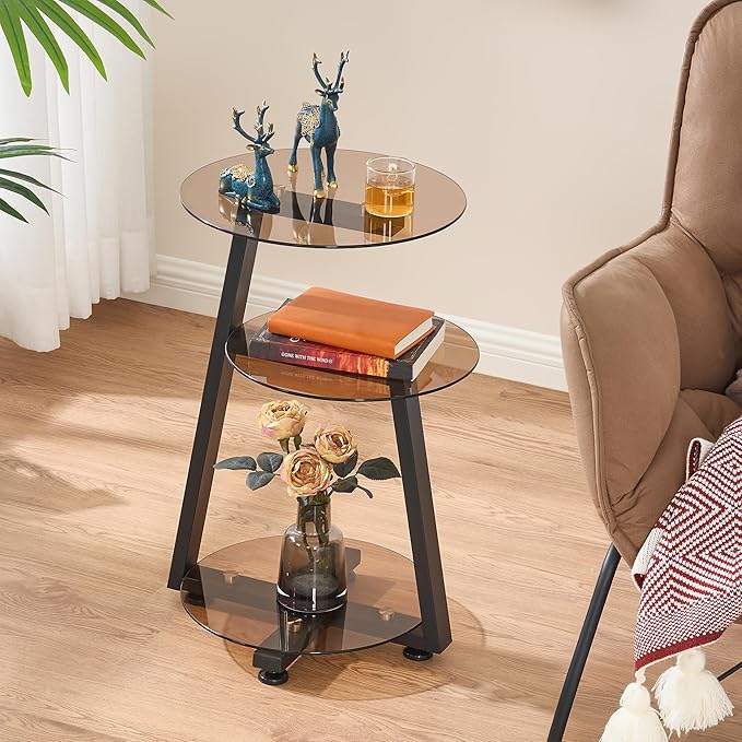 BEWISHOME Round End Table Tempered Glass Side Table - Image 4