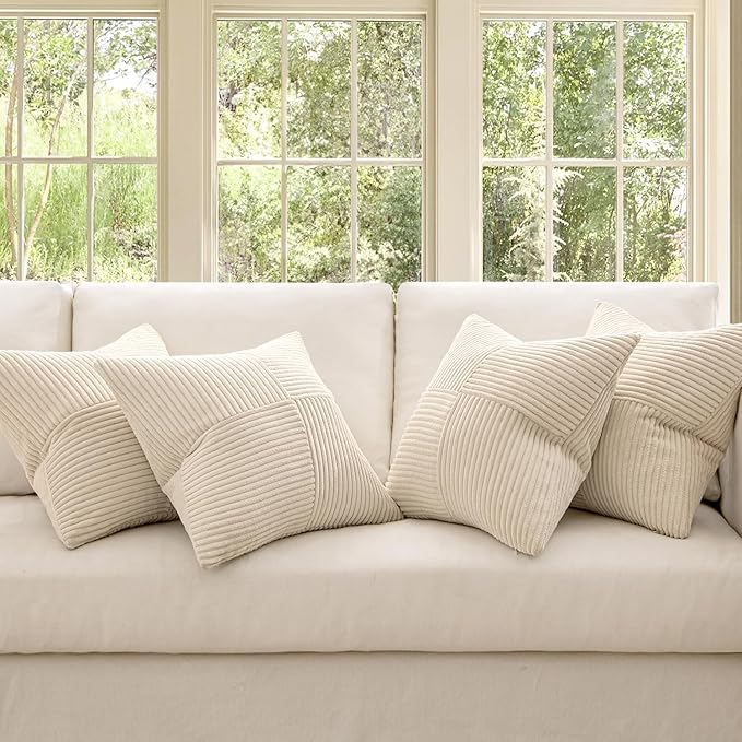 MIULEE Beige Throw Pillow Covers 16x16 Inch Set of 4 Boho Patchwork Cushion - Image 2