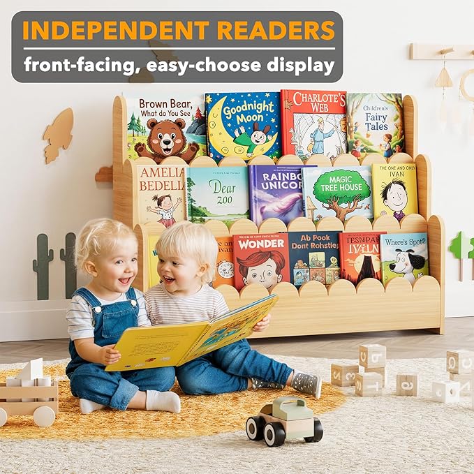 SpaceAid 3-Tier Scalloped Bookshelf, Montessori Bookcase - Image 3