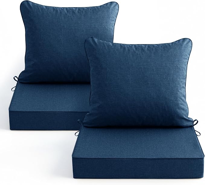 Summsun Outdoor Chair Cushions, Faux Linen Backrest and Deep Seat Cushion Set by SUMMSUN