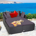 Tangkula Outdoor Rattan Daybed, Sunbed Wicker Furniture w/Spacious Seat - Image 3