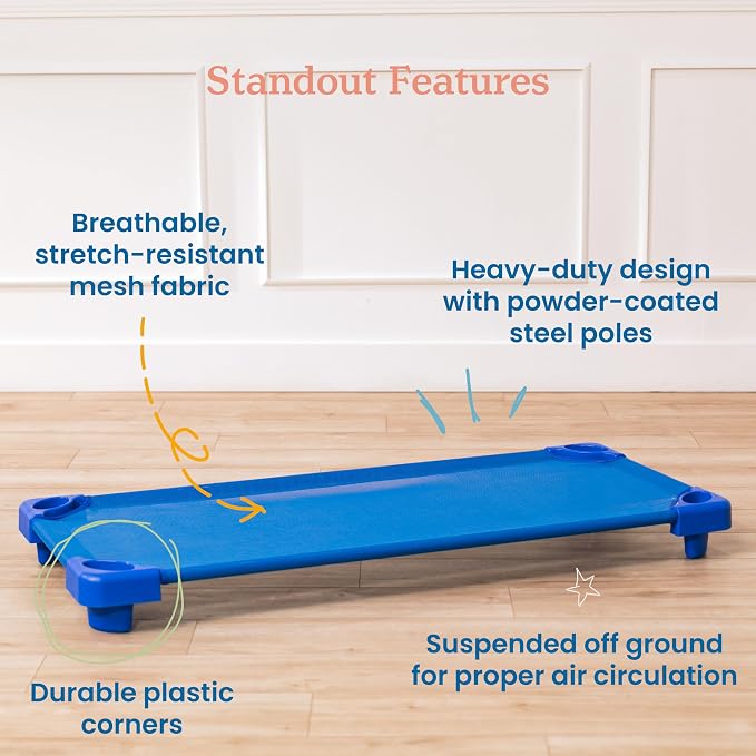 ECR4Kids Stackable Kiddie Cot, Ready-to-Assemble, Standard Size, Classroom - Image 4