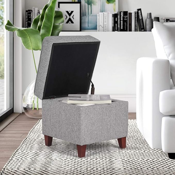 Adeco 17 Inch Square Linen Storage Ottoman - Image 2
