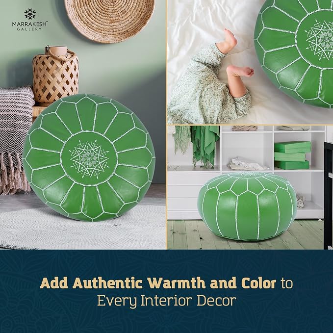 Marrakesh Gallery Genuine Leather Round Pouf Unstuffed - Image 9