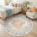 RELEANY Area Rugs Round 5ft Washable Non-Slip, Floral Vintage Distress Print by RELEANY