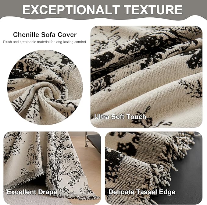 VClife Floral Couch Cover Vintage Rustic Creamy White Sofa Cover - Image 6