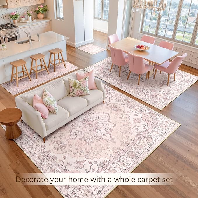 RELEANY Area Rugs 7'x9' Washable Non-Slip, Floral Vintage Distress Print - Image 9