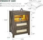 Night Stand with Gun Drawer, Bedside Table with Charger Station & LED Human - Image 2