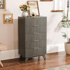VINGLI Fluted Tall Dresser 5 Drawer, 23.66" W Chest of Drawers Gray Wood Dresser - Image 9