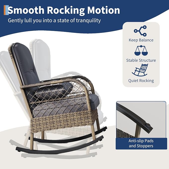 Outdoor Wicker Rocking Chair, Patio Rattan Rocker Chair - Image 5