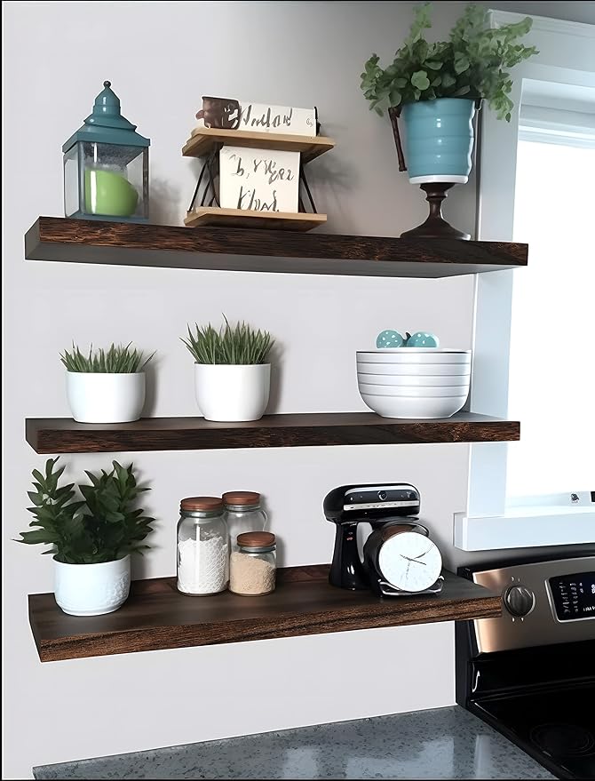 YYWUOJJ Wood Floating Shelves for Wall Decor, Rustic Wall Shelves for Bedroom - Image 7