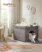 Feandrea Cat Litter Box Enclosure, Handwoven Rattan Hidden Litter Box Furniture - Image 2