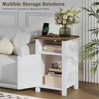 Farmhouse Nightstand with Charging Station, Rustic Bedside Table with Large - Image 5