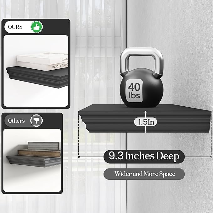 Fun Memories Floating Shelves 40 Inch Long, 9.3 Inch Deep Classic Crown Molding - Image 4