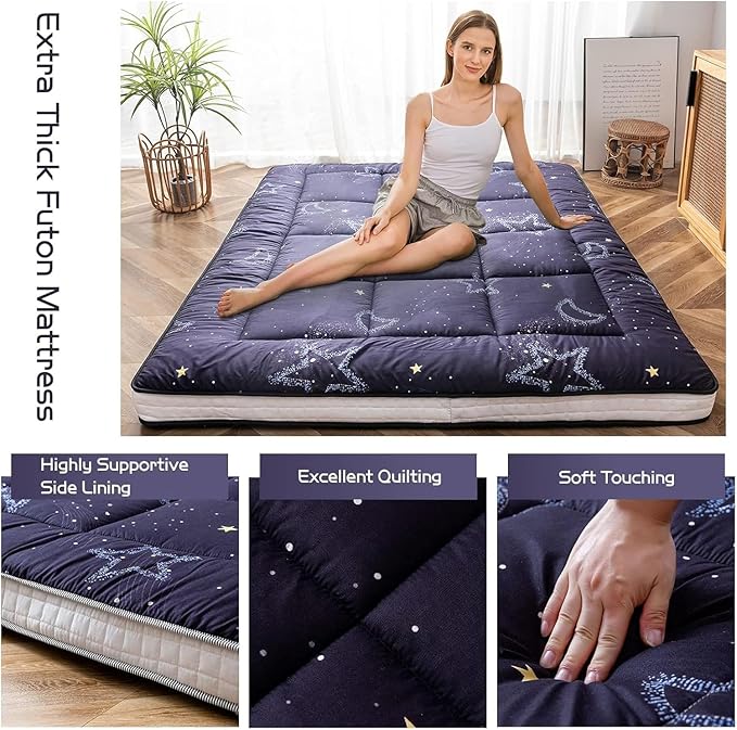 MAXYOYO Black Moon and Star Futon Mattress, Padded Japanese Floor Mattress - Image 3