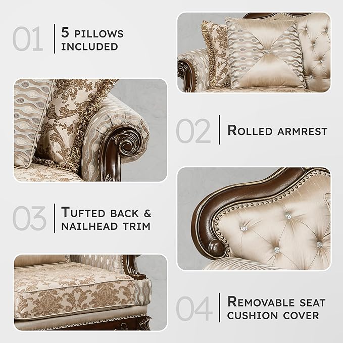 Lexicon Traditional Sofa Couch for Living Room, Rolled Arm Sofa - Image 3