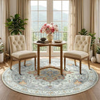 RELEANY Area Rugs Round 5ft Washable Non-Slip, Floral Vintage Distress Print - Image 2