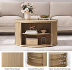 JOINICE 31.5" Round Lift Top Coffee Table, Natural Oak Modern Fluted Drum - Image 3