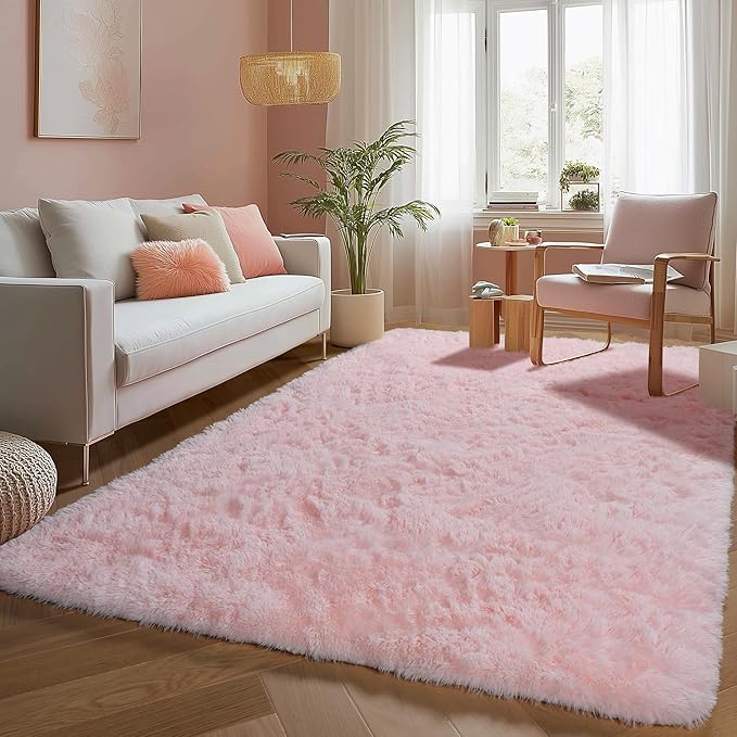 PAGISOFE 3x5 Pink Fluffy Shag Area Rugs - Image 3
