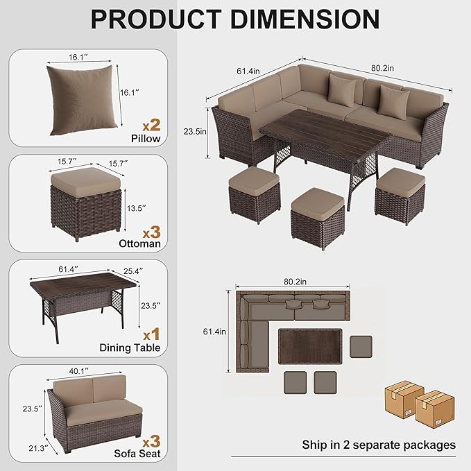 LOUVIXA 7 Pieces Patio Furniture Set, Outdoor Patio Furniture, Wicker - Image 2