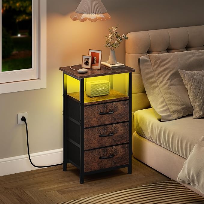 Vagusicc Night Stand with Charging Station, LED Nightstand - Image 5