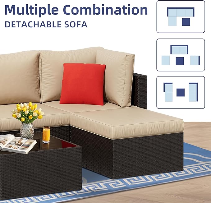 Vongrasig 5 Piece Patio Furniture Sets, Outdoor Patio Set Sectional Sofa - Image 4