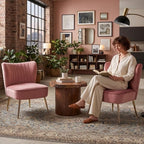 Velvet Accent Chairs Set of 2 Comfy Living Room Chair Armless Slipper Chair Mid - Image 3